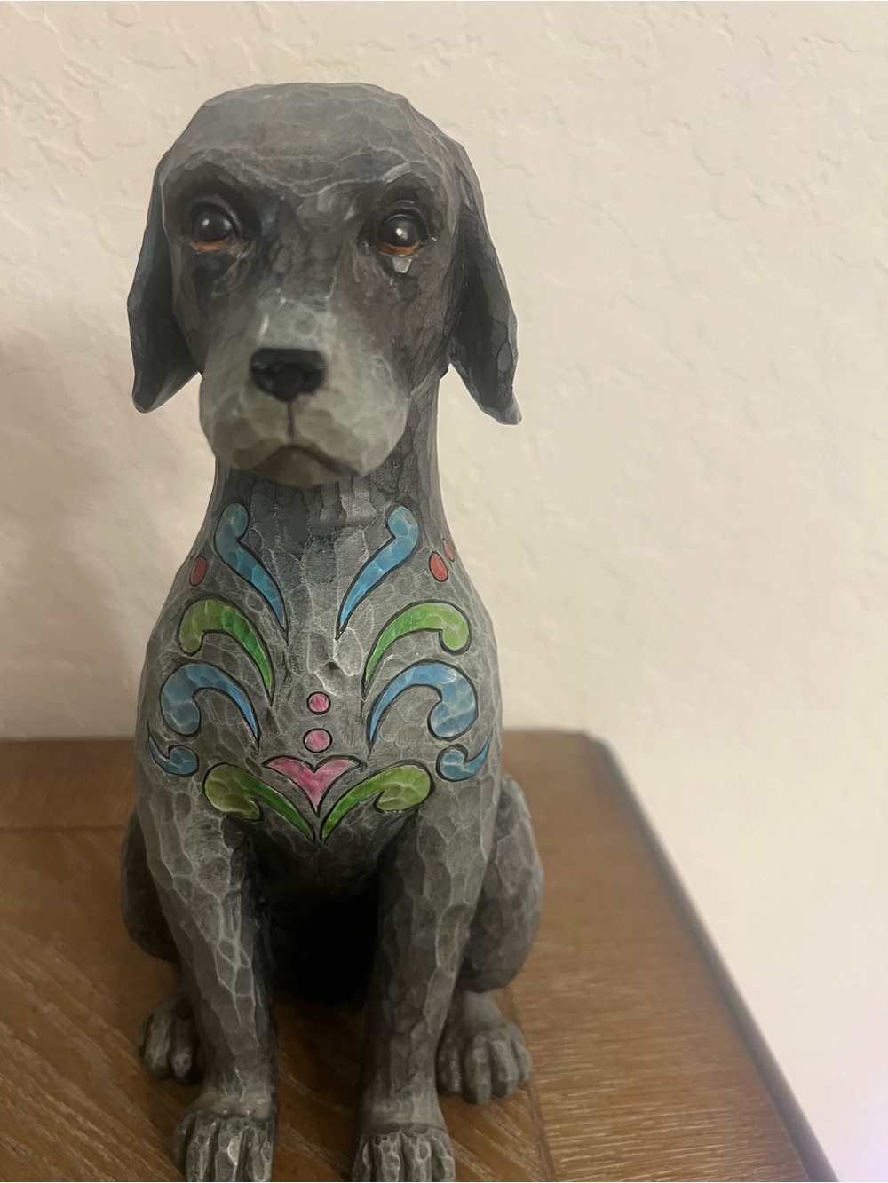 Jim Shore Gray Dog Sculpture with Blue, Green, Pink Accents